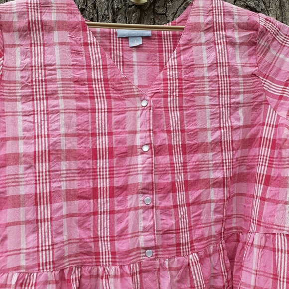 Only Necessities 90s Style Pink Plaid Pearlized Snap Front Maxi Dress 22… - Picture 4 of 14